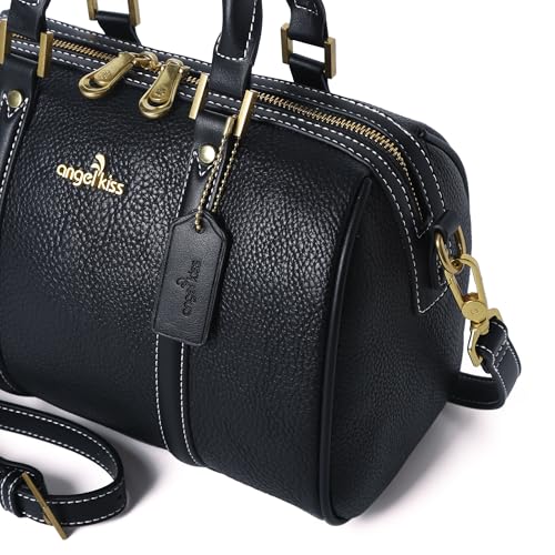 Angel Kiss Vegan Leather Women's Boston Barrel Bag Top Handle Shoulder Purse with Crossbody Strap