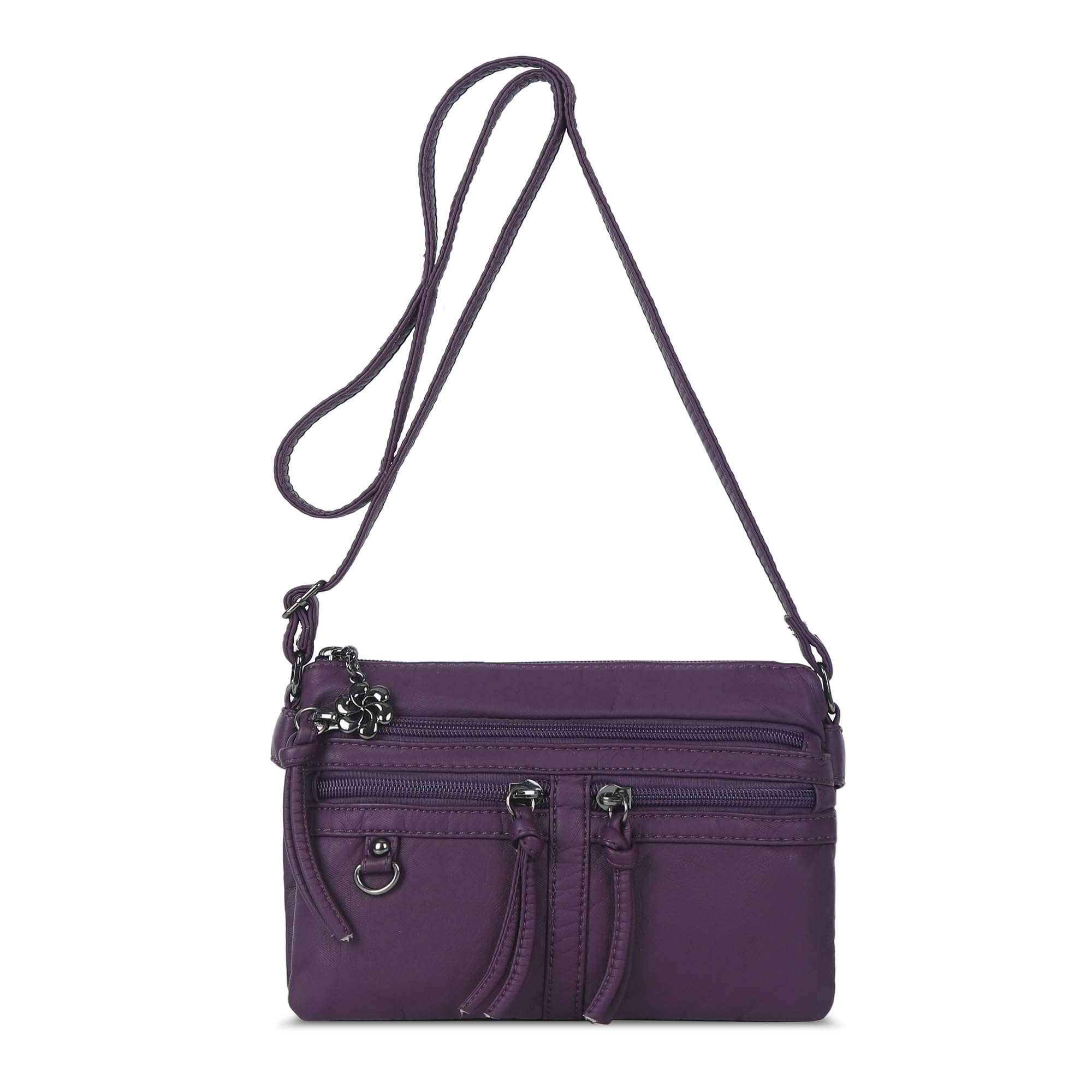 Angel Kiss Small Crossbody Bag for Women Leather Triple Compartments Shoulder Bag for Women Shoulder Bags for Women Cell